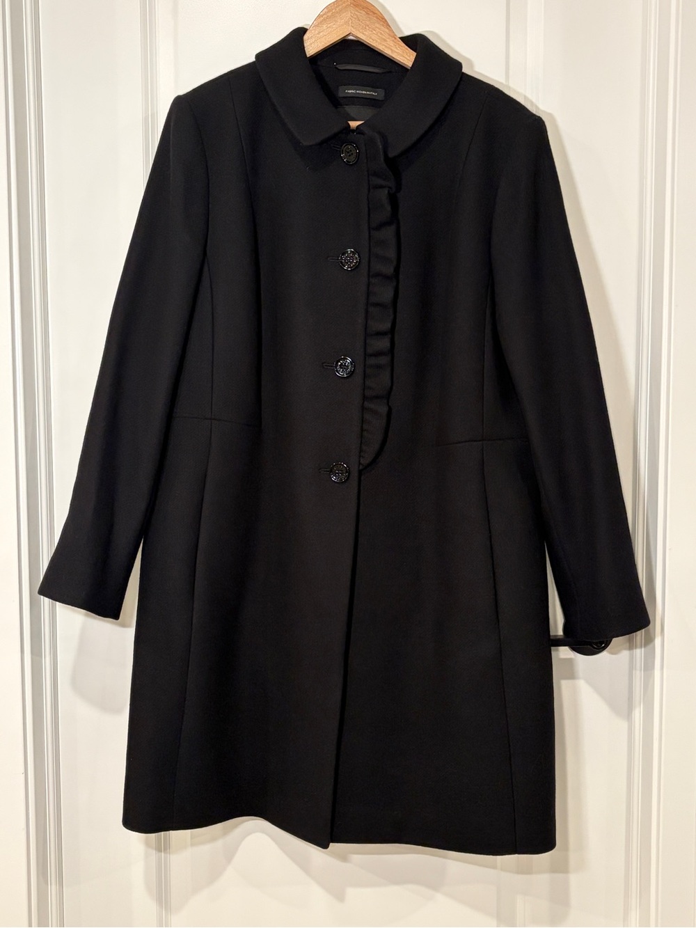NWOT‎ Talbots Ruffle Melton Wool Coat Black Fabric Woven In Italy Size 10